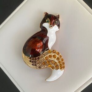 🍏50% OFF/3+...Enamel and Rhinestone Fox Brooch